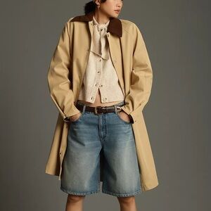 Anthropologie Maeve Heritage Trench Coat Tan Size Large Contrast Collar Brown